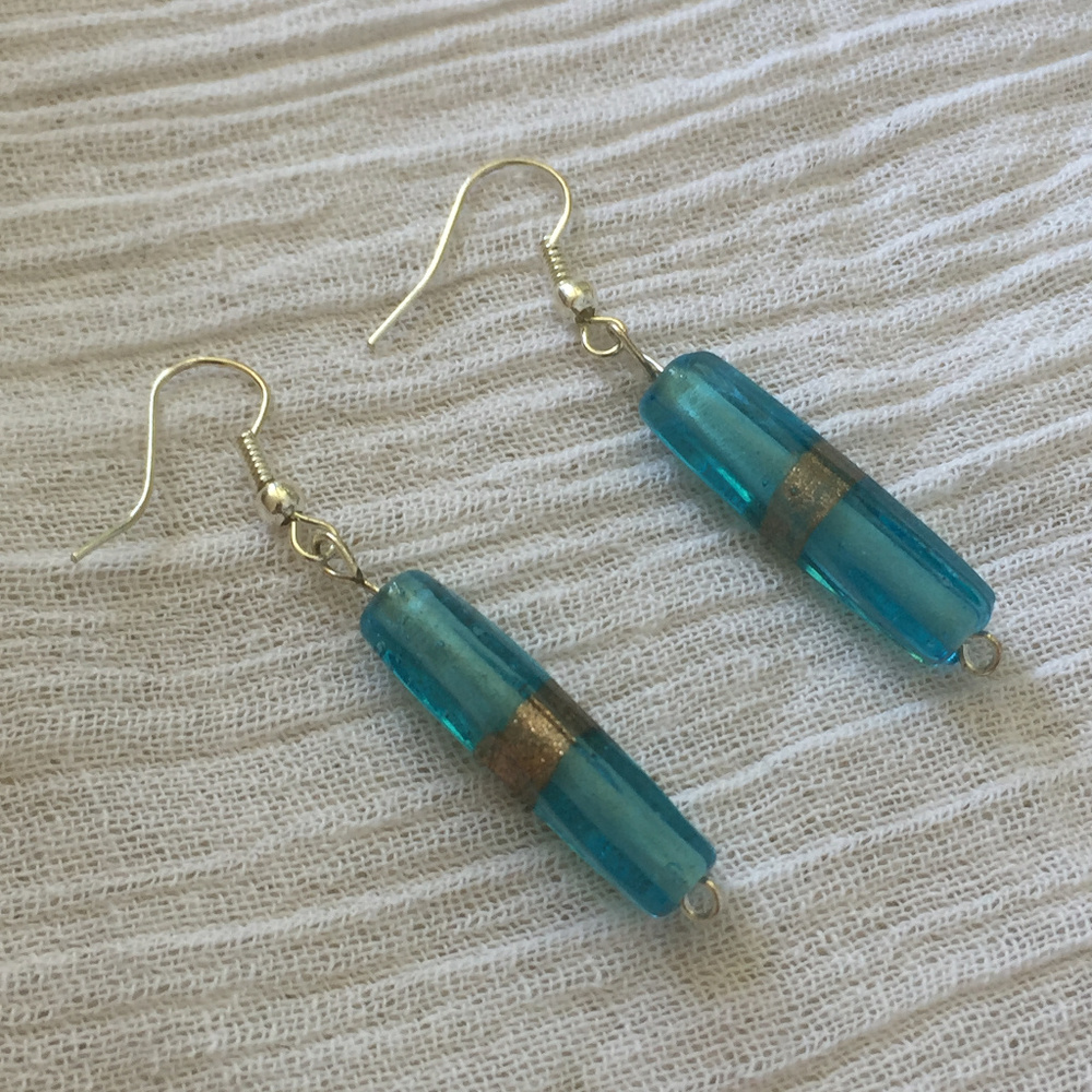 Light blue Czech bead glass dangle earrings